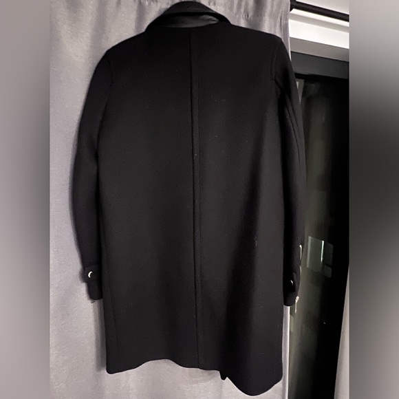 Black Wool Biker Coat with Lambskin Collar - Picture 8 of 9